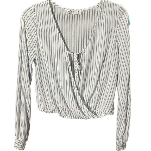 Hollister Women's Blue And White Stripes Tie-Front Wrap Cropped Top Size Small - Picture 1 of 5